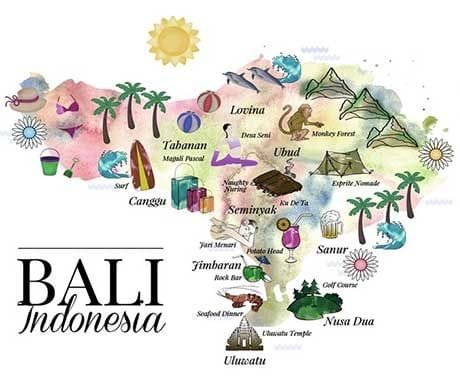 A detailed Bali Tourist Map showcasing the top attractions, beaches, temples, and travel routes for an unforgettable trip to Bali